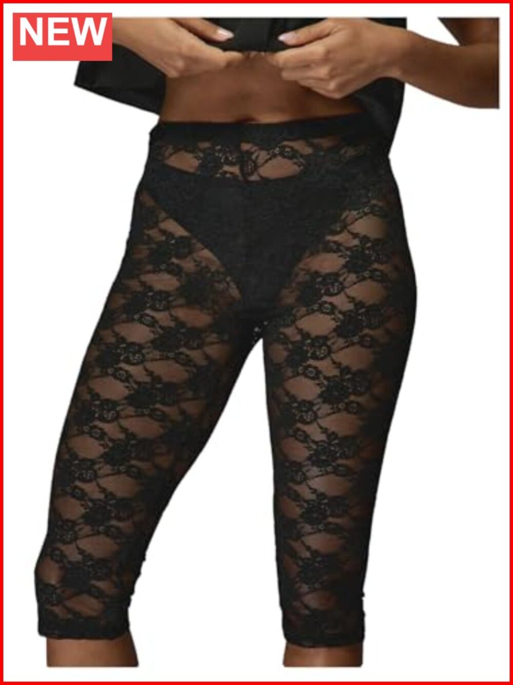 Sheer Mesh Lace Capri Leggings High Waisted See Through Skinny Pants